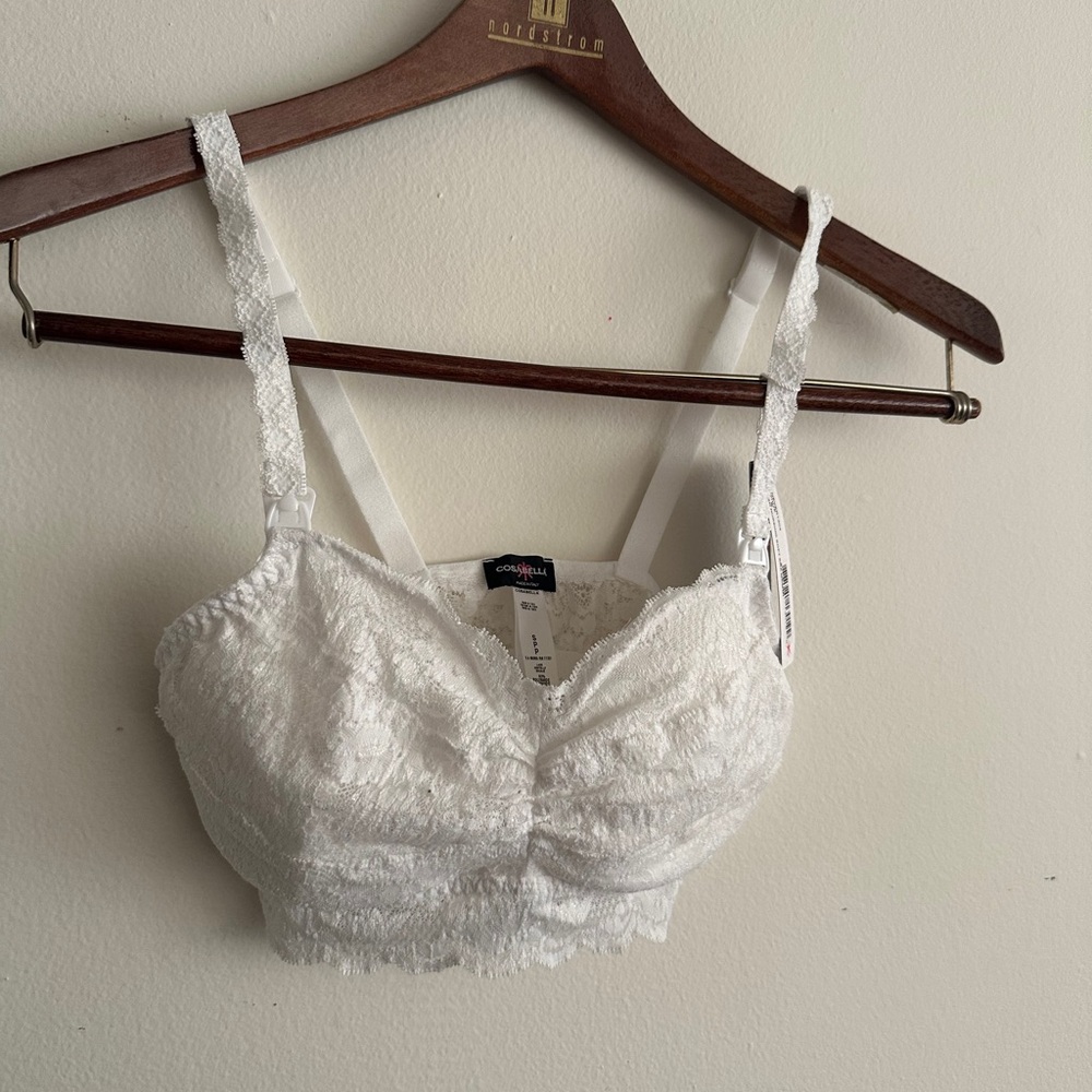 COSABELLA White Lace Nursing Bra MATERNITY SIZE SMALL 2 4 Breastfeeding Adjust